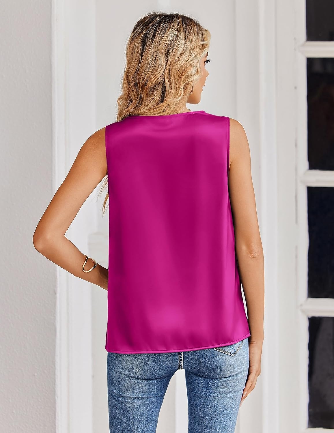 image:imageZeagoo Womens Silk Satin Tank Tops V Neck Camisoles Sleeveless BlousesRose