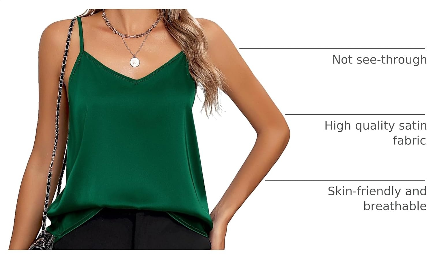 image:imageZeagoo Womens Silk Satin Tank Tops V Neck Sleeveless Camisole Basic Blouse2 Pack Blackgreen