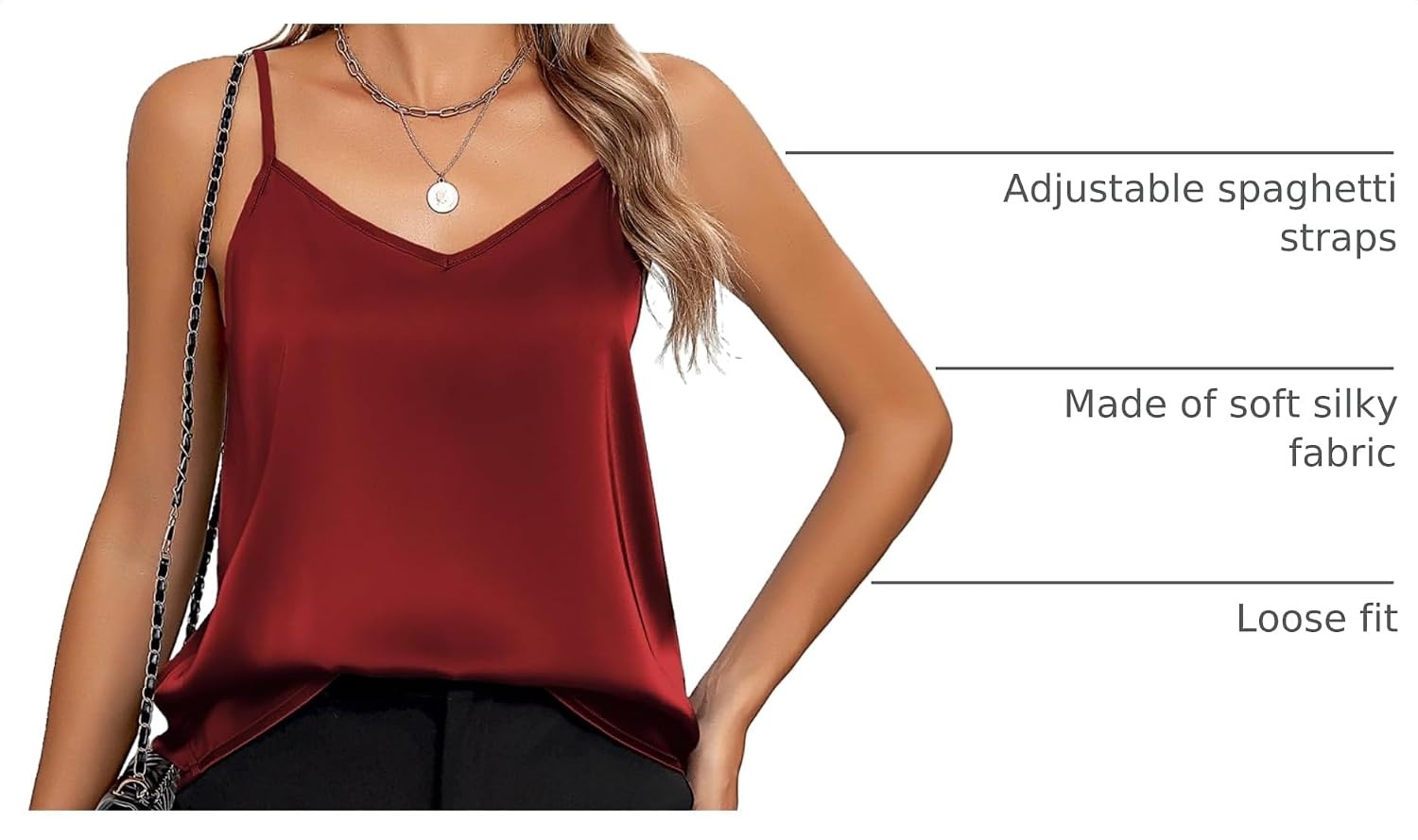 image:imageZeagoo Womens Silk Satin Tank Tops V Neck Sleeveless Camisole Basic Blouse2 Pack Blackwine Red