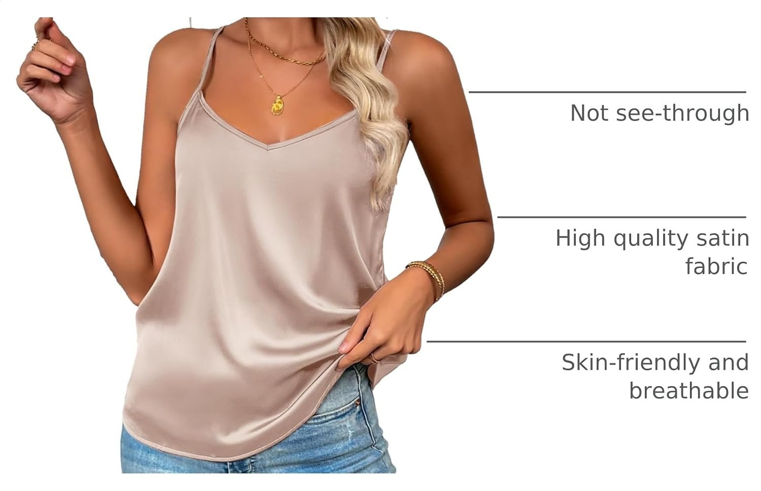image:imageZeagoo Womens Silk Satin Tank Tops V Neck Sleeveless Camisole Basic Blouse2 Pack Champagnewhite