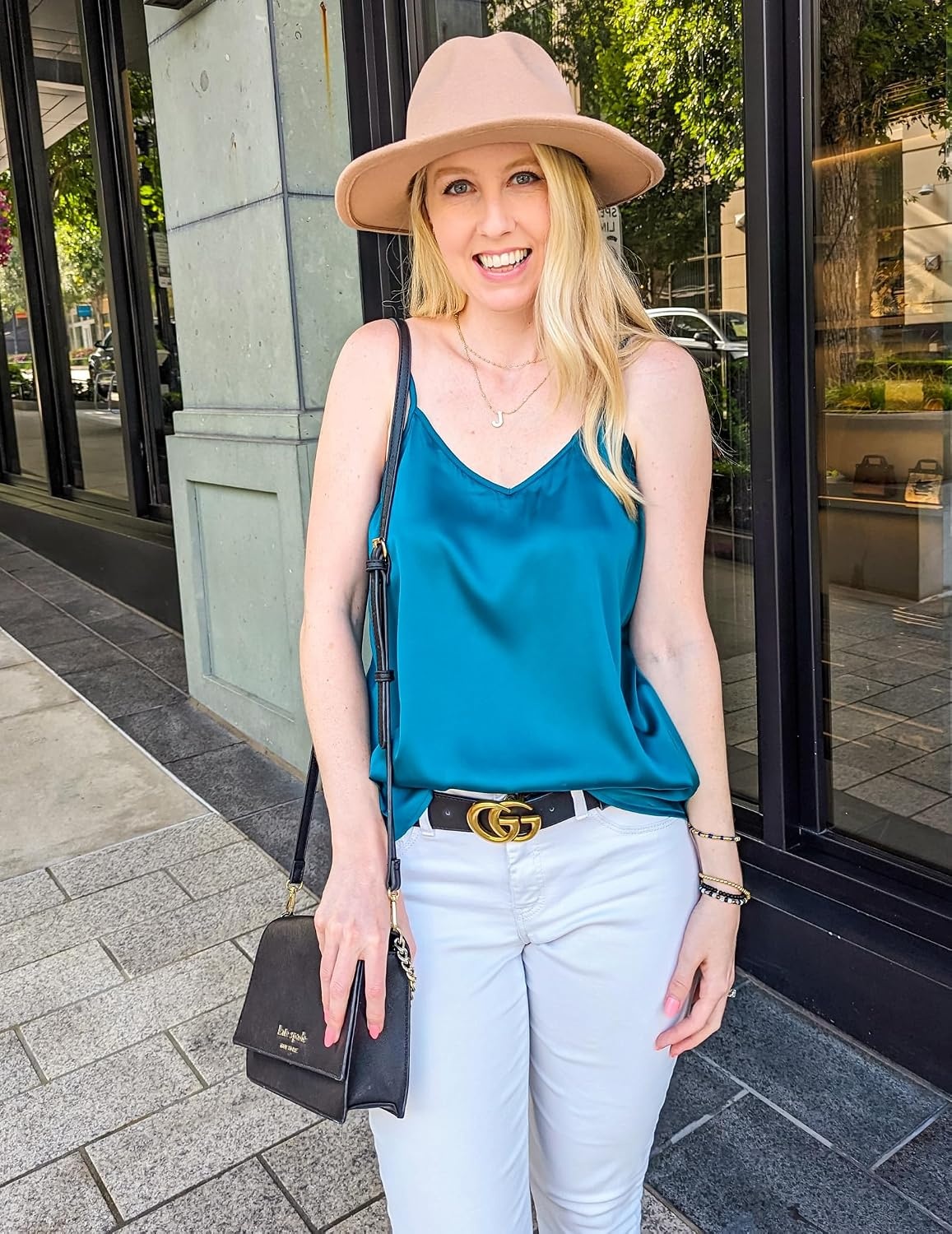 image:imageZeagoo Womens Silk Satin Tank Tops V Neck Sleeveless Camisole Basic BlouseBlue Green