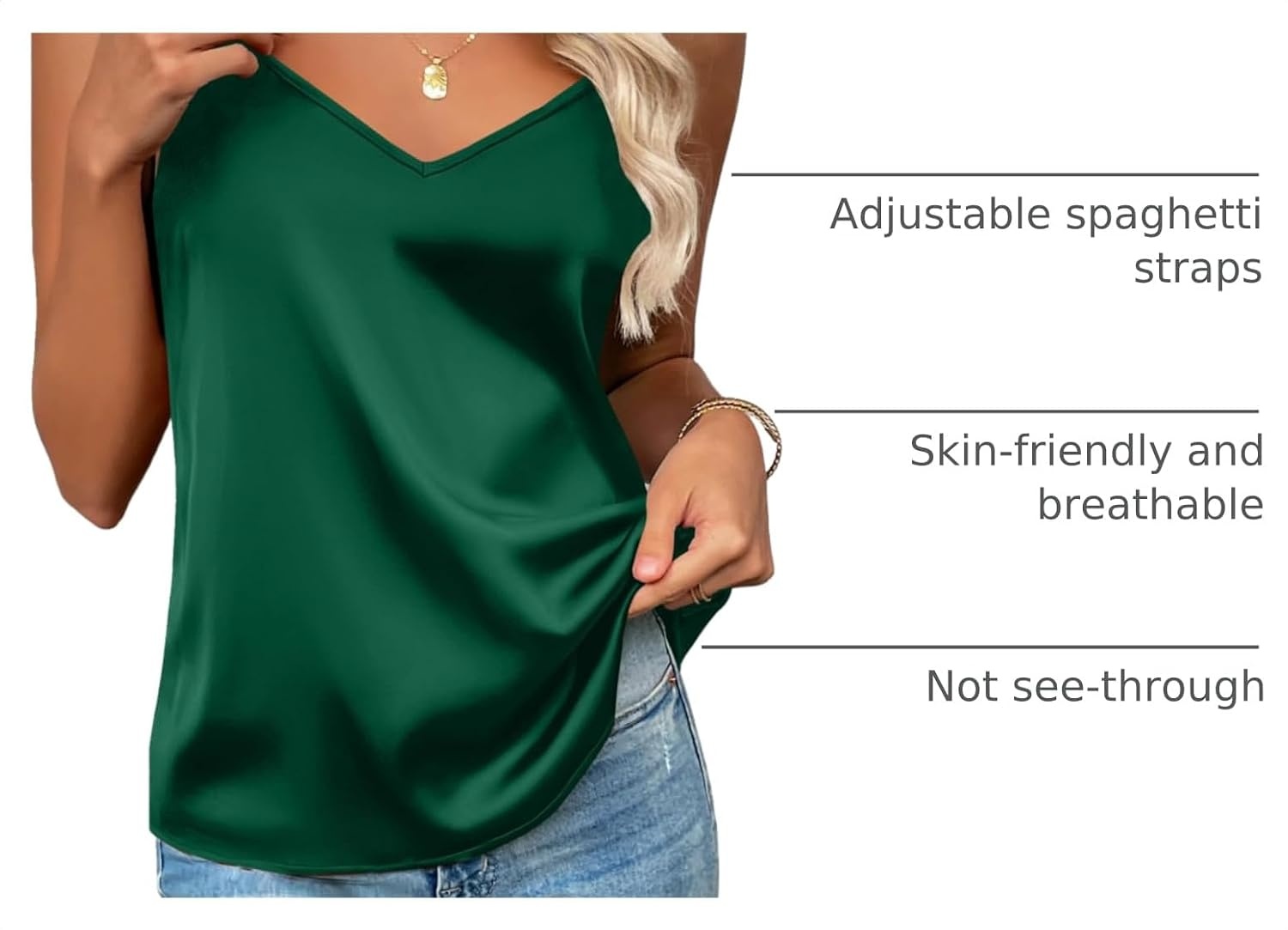 image:imageZeagoo Womens Silk Satin Tank Tops V Neck Sleeveless Camisole Basic BlouseGreen