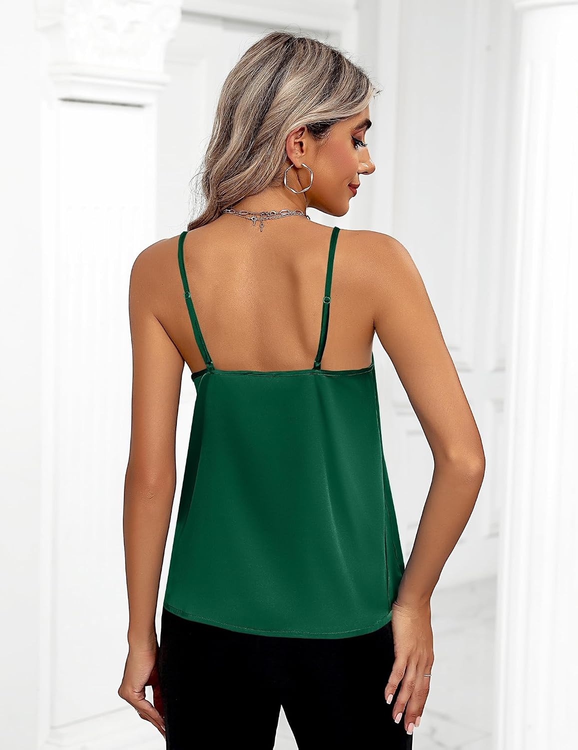 image:imageZeagoo Womens Silk Satin Tank Tops V Neck Sleeveless Camisole Basic BlouseGreen
