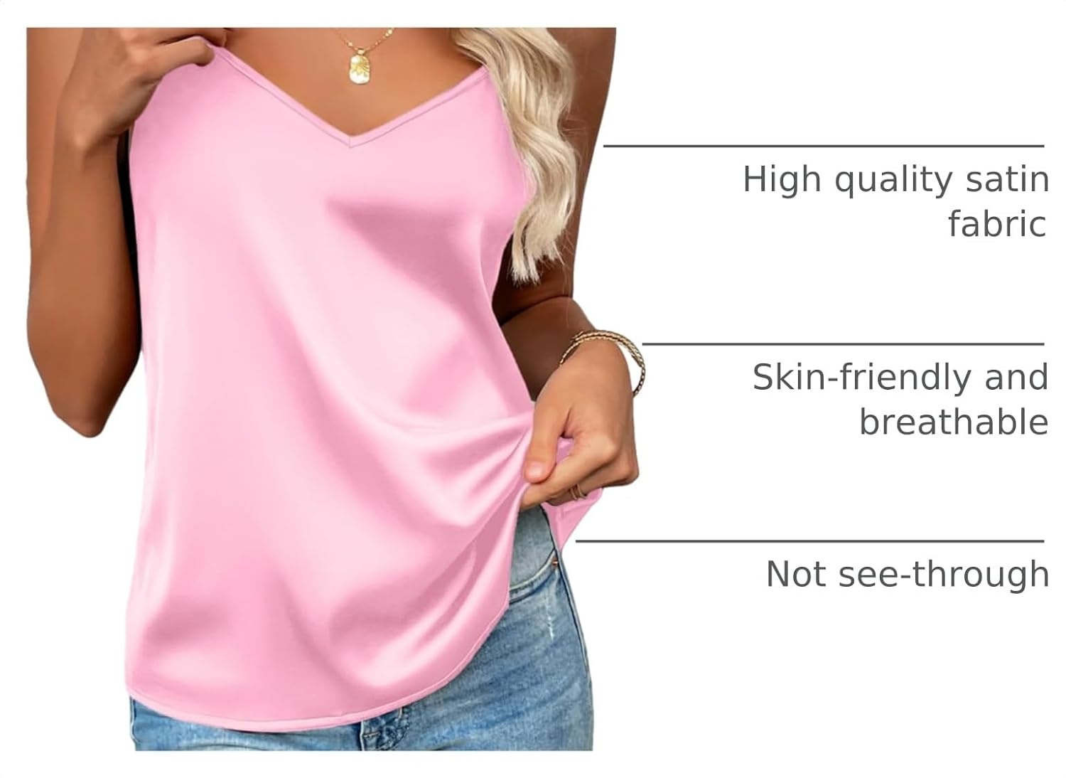 image:imageZeagoo Womens Silk Satin Tank Tops V Neck Sleeveless Camisole Basic BlouseLight Pink