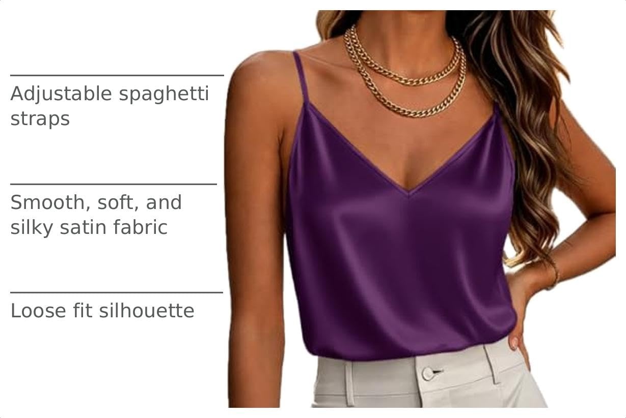 image:imageZeagoo Womens Silk Satin Tank Tops V Neck Sleeveless Camisole Basic BlousePurple