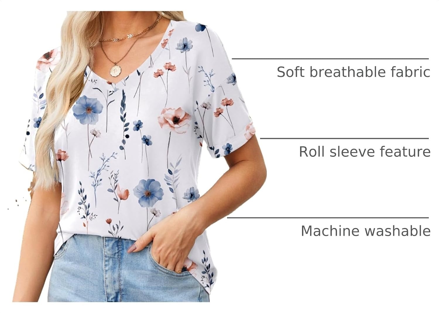 image:imageZeagoo Womens Summer Tops Short Sleeve Work Casual Shirts Trendy V Neck TeeBf112