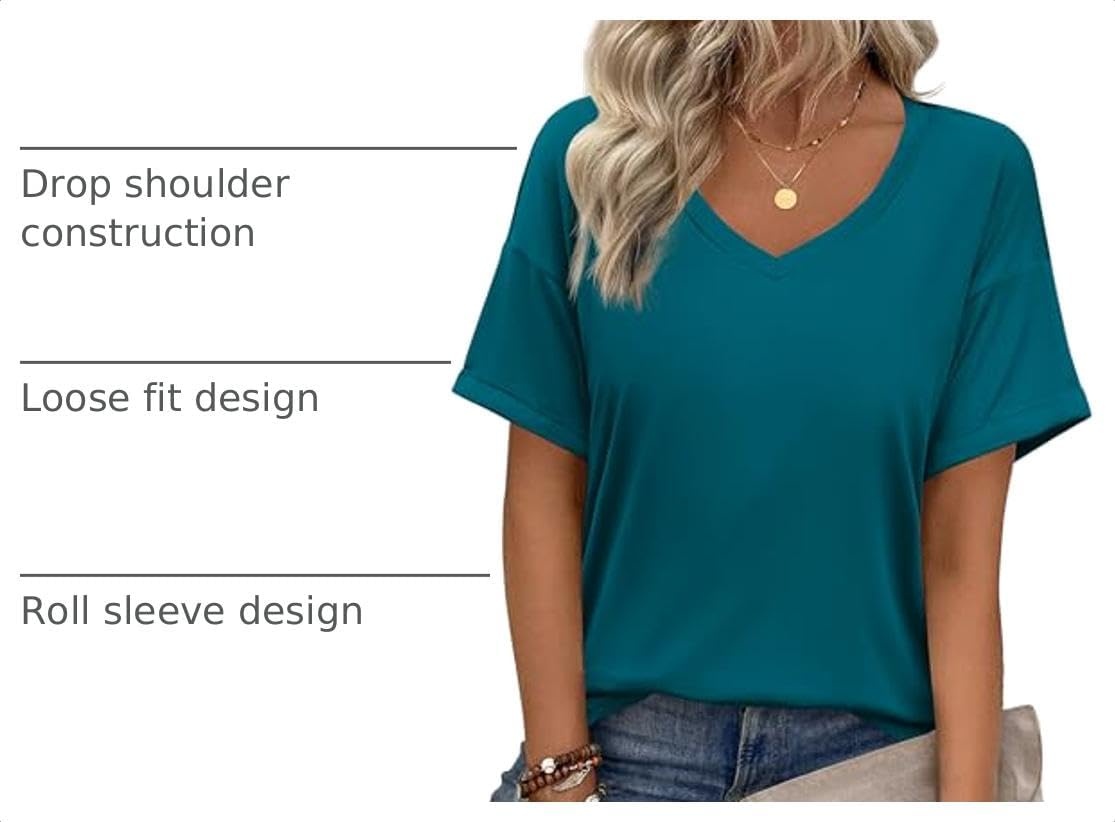 image:imageZeagoo Womens Summer Tops Short Sleeve Work Casual Shirts Trendy V Neck TeeBlue Green