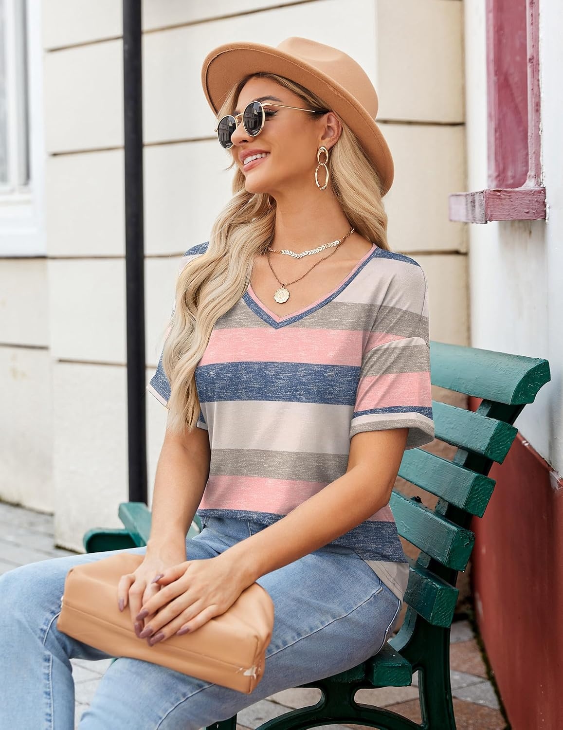 image:imageZeagoo Womens Summer Tops Short Sleeve Work Casual Shirts Trendy V Neck TeeTw669