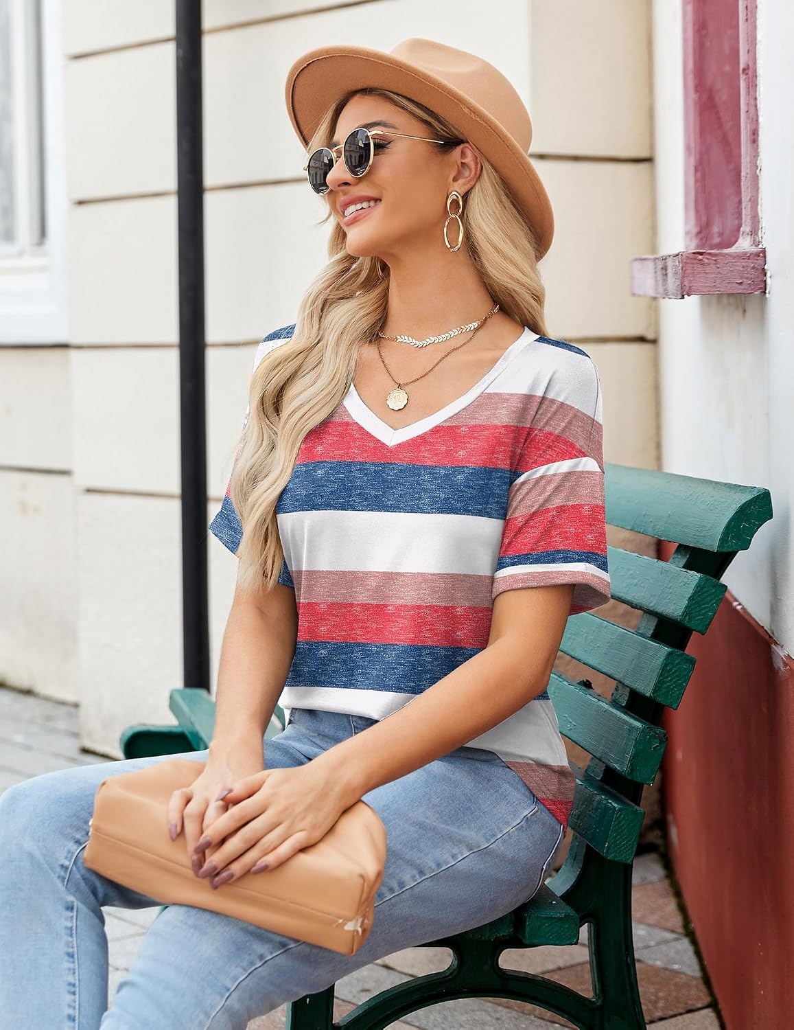 image:imageZeagoo Womens Summer Tops Short Sleeve Work Casual Shirts Trendy V Neck TeeTw670