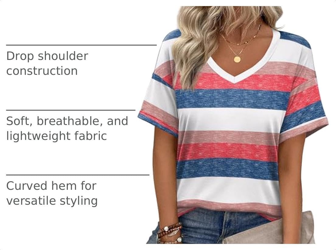 image:imageZeagoo Womens Summer Tops Short Sleeve Work Casual Shirts Trendy V Neck TeeTw670