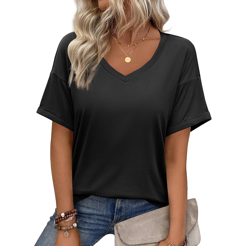 image:imageZeagoo Womens Summer Tops Short Sleeve Work Casual Shirts Trendy V Neck TeeAblack