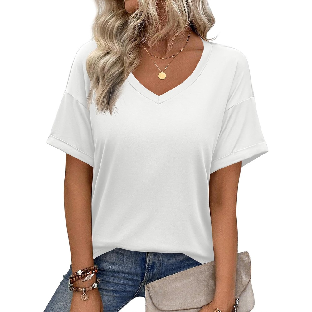 image:imageZeagoo Womens Summer Tops Short Sleeve Work Casual Shirts Trendy V Neck TeeAwhite