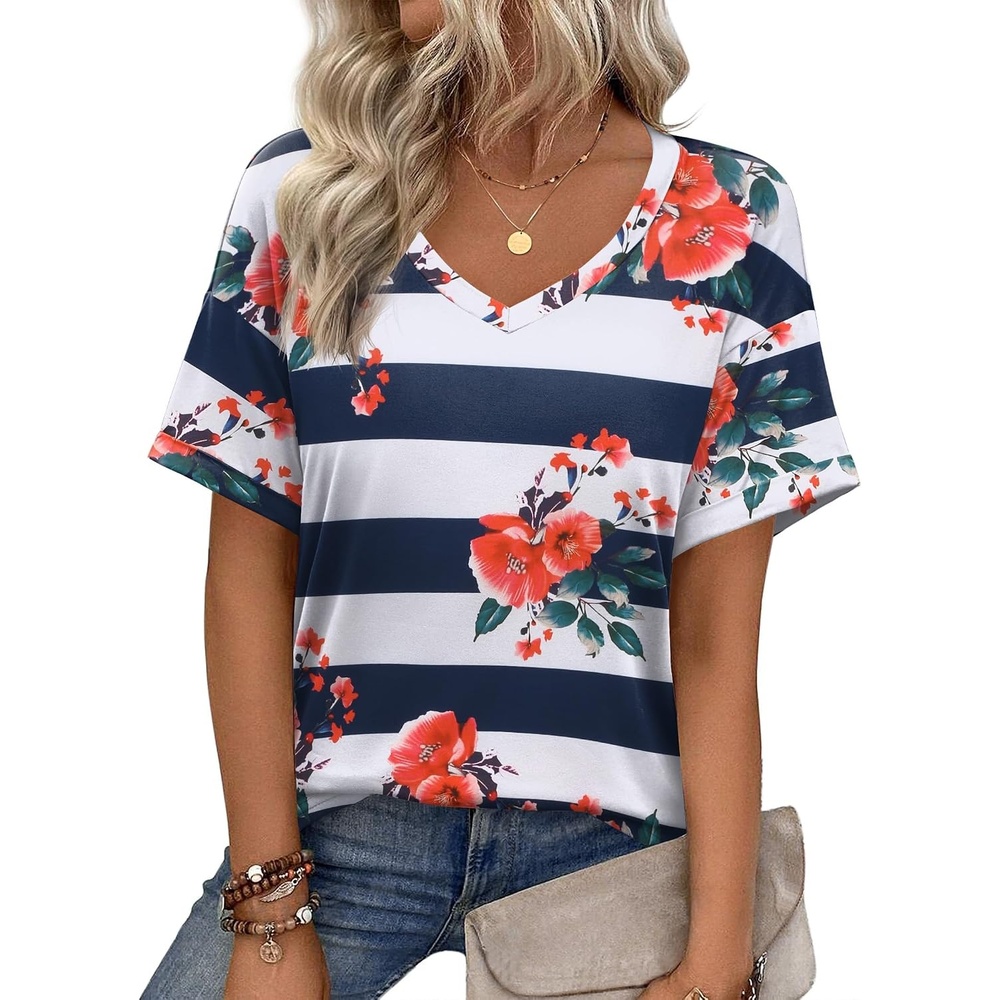 image:imageZeagoo Womens Summer Tops Short Sleeve Work Casual Shirts Trendy V Neck TeeBf98