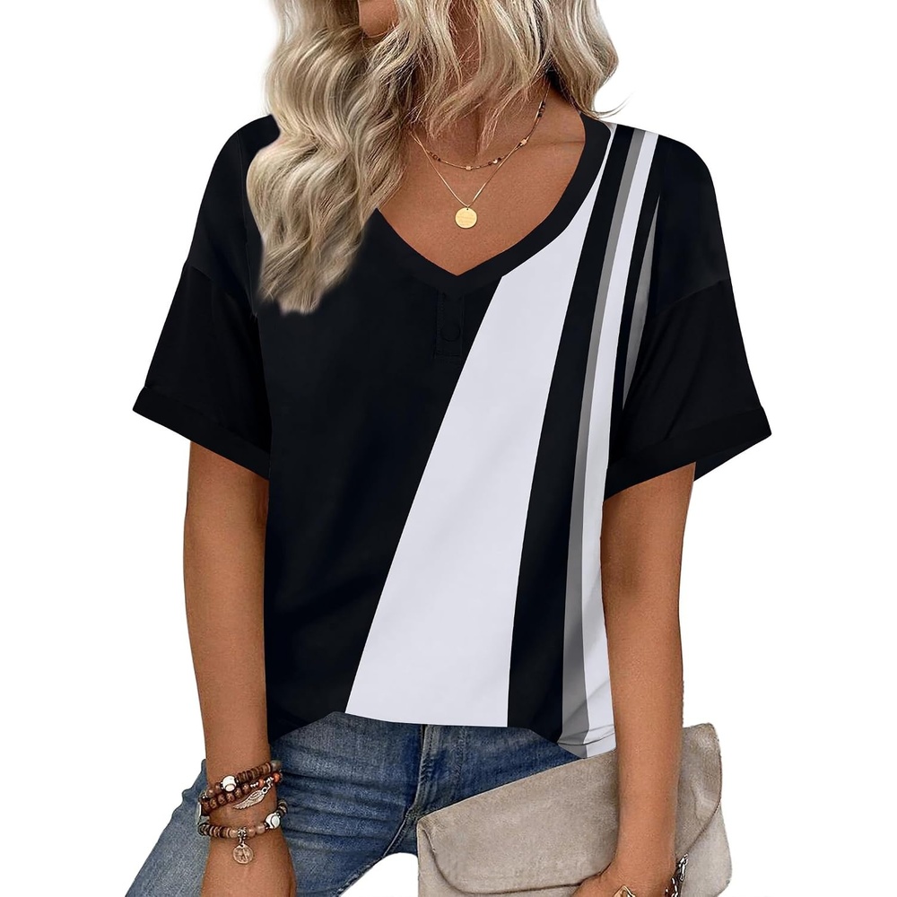 image:imageZeagoo Womens Summer Tops Short Sleeve Work Casual Shirts Trendy V Neck TeeJh540