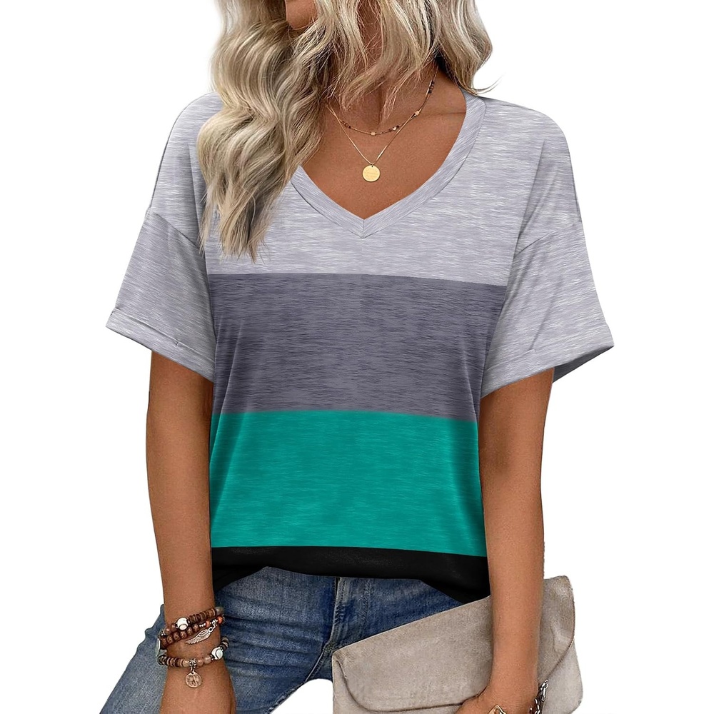 image:imageZeagoo Womens Summer Tops Short Sleeve Work Casual Shirts Trendy V Neck TeeJh595