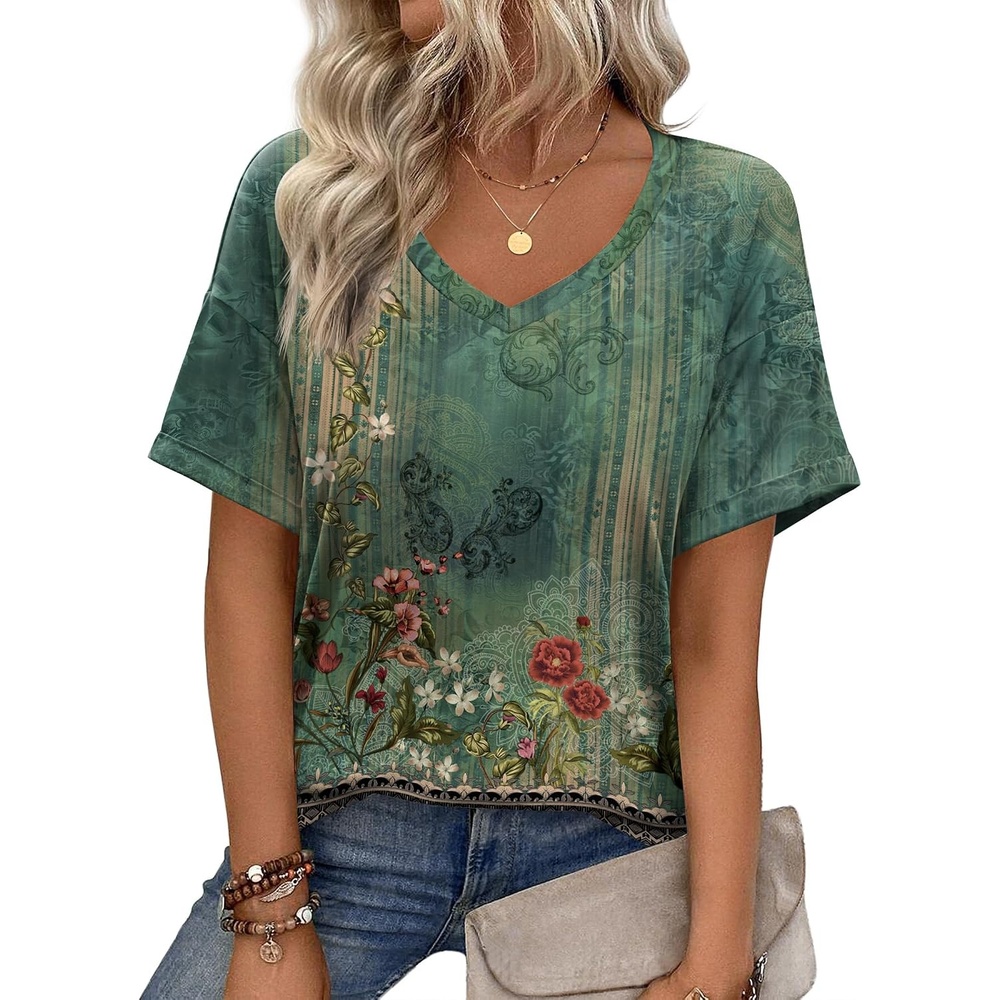 image:imageZeagoo Womens Summer Tops Short Sleeve Work Casual Shirts Trendy V Neck TeePa171