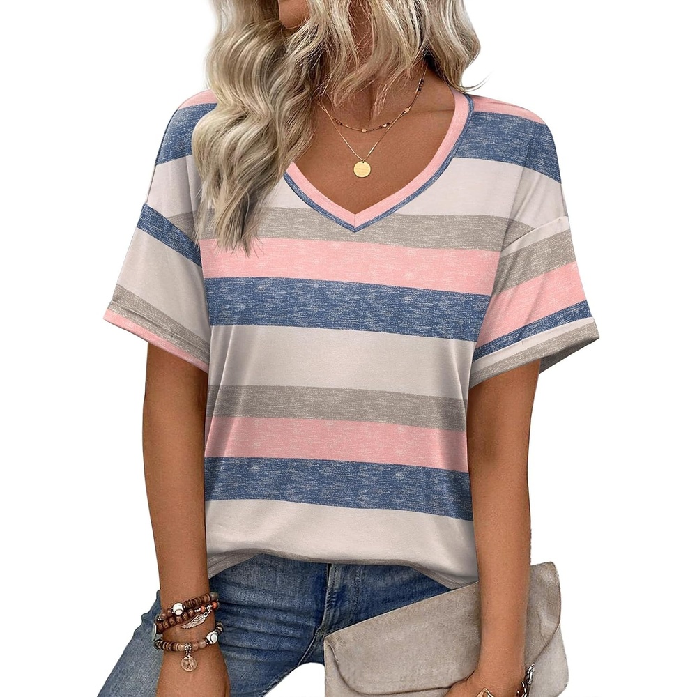 image:imageZeagoo Womens Summer Tops Short Sleeve Work Casual Shirts Trendy V Neck TeeTw669