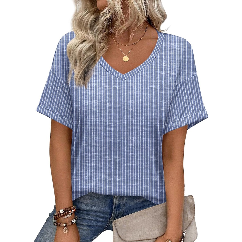 image:imageZeagoo Womens Summer Tops Short Sleeve Work Casual Shirts Trendy V Neck TeeTz273