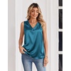 Zeagoo Women’s Silk Satin Tank Tops V Neck Camisoles Sleeveless Blouses(Blue Green)