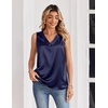 Zeagoo Women’s Silk Satin Tank Tops V Neck Camisoles Sleeveless Blouses(Navy Blue)
