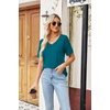 Zeagoo Womens Summer Tops Short Sleeve Work Casual Shirts Trendy V Neck Tee(Blue Green)