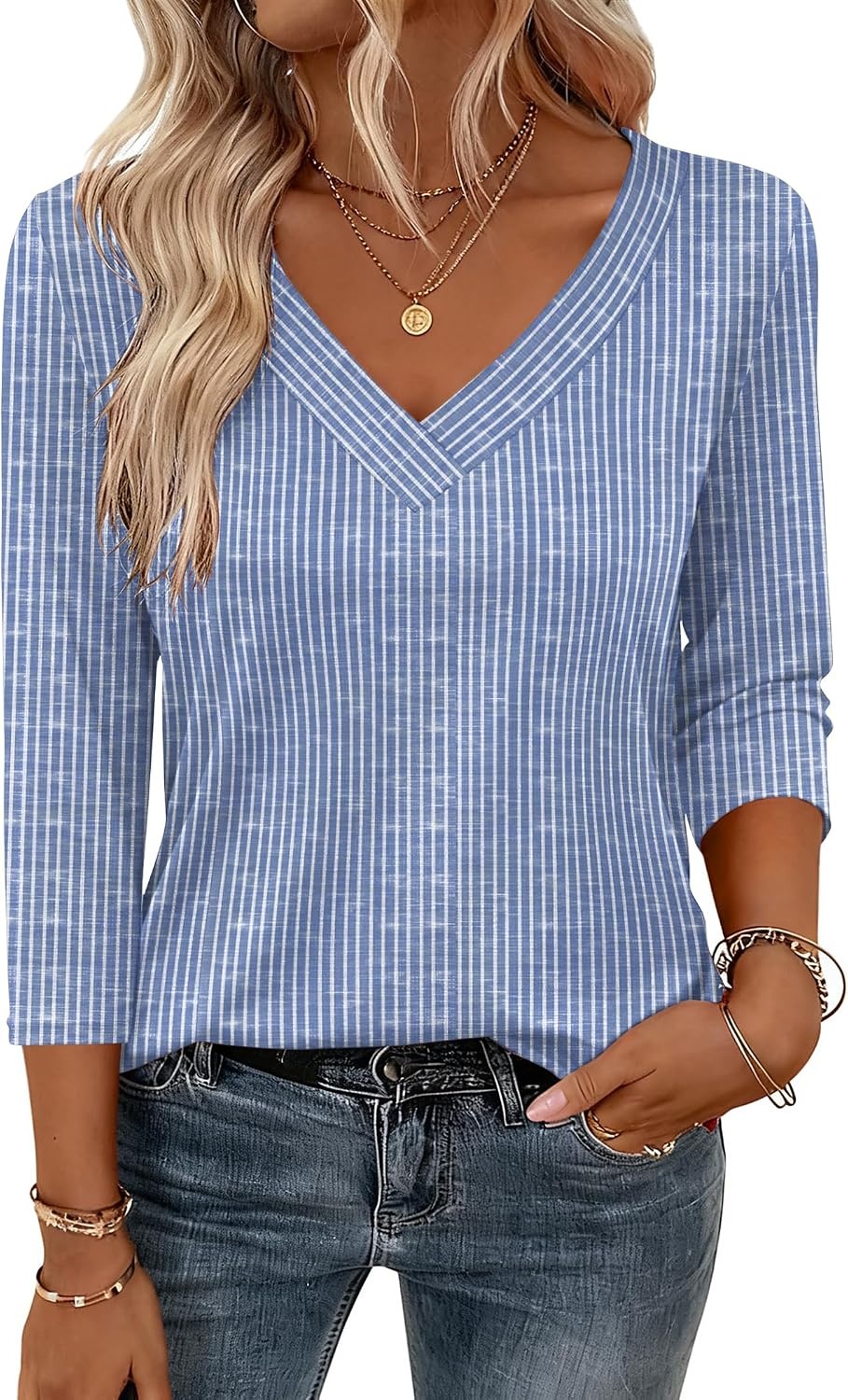 image:imageZeagoo 34 Sleeve Womens Top V Neck Shirt Casual Blouse Basic Tshirts S2XLTz273