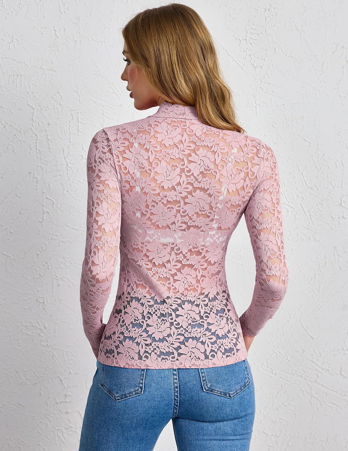 image:imageZeagoo Lace Tops for Women Mesh Sheer Long Sleeve Shirts Going Out BlousesPink