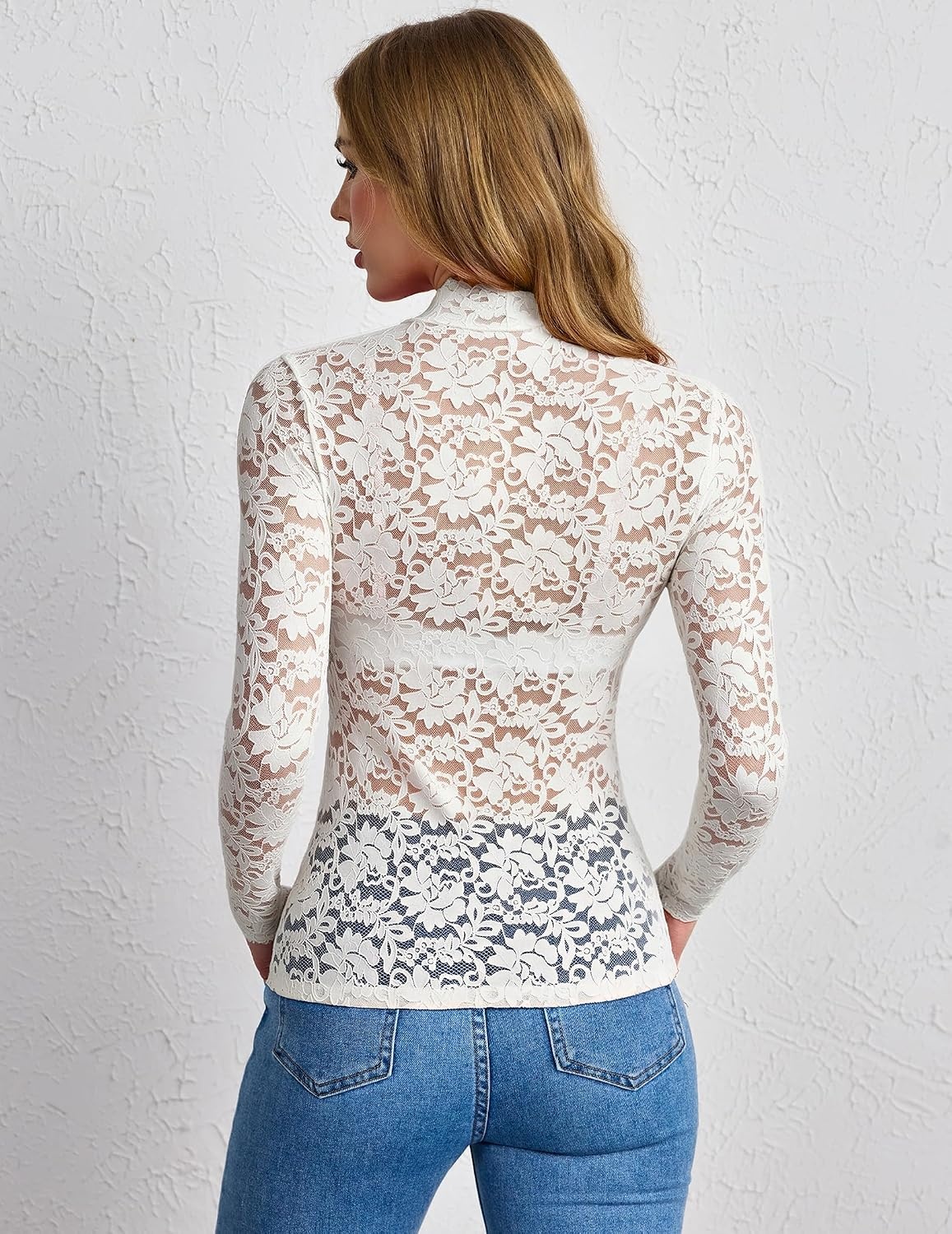 image:imageZeagoo Lace Tops for Women Mesh Sheer Long Sleeve Shirts Going Out BlousesWhite