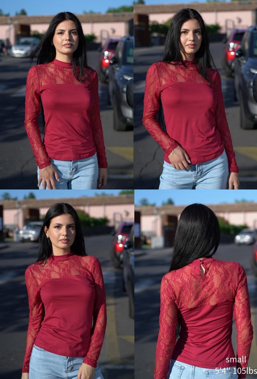 image:imageZeagoo Long Sleeve Shirts for Womens Lace Tops Mesh Sheer Sexy Fall BlouseWine Red