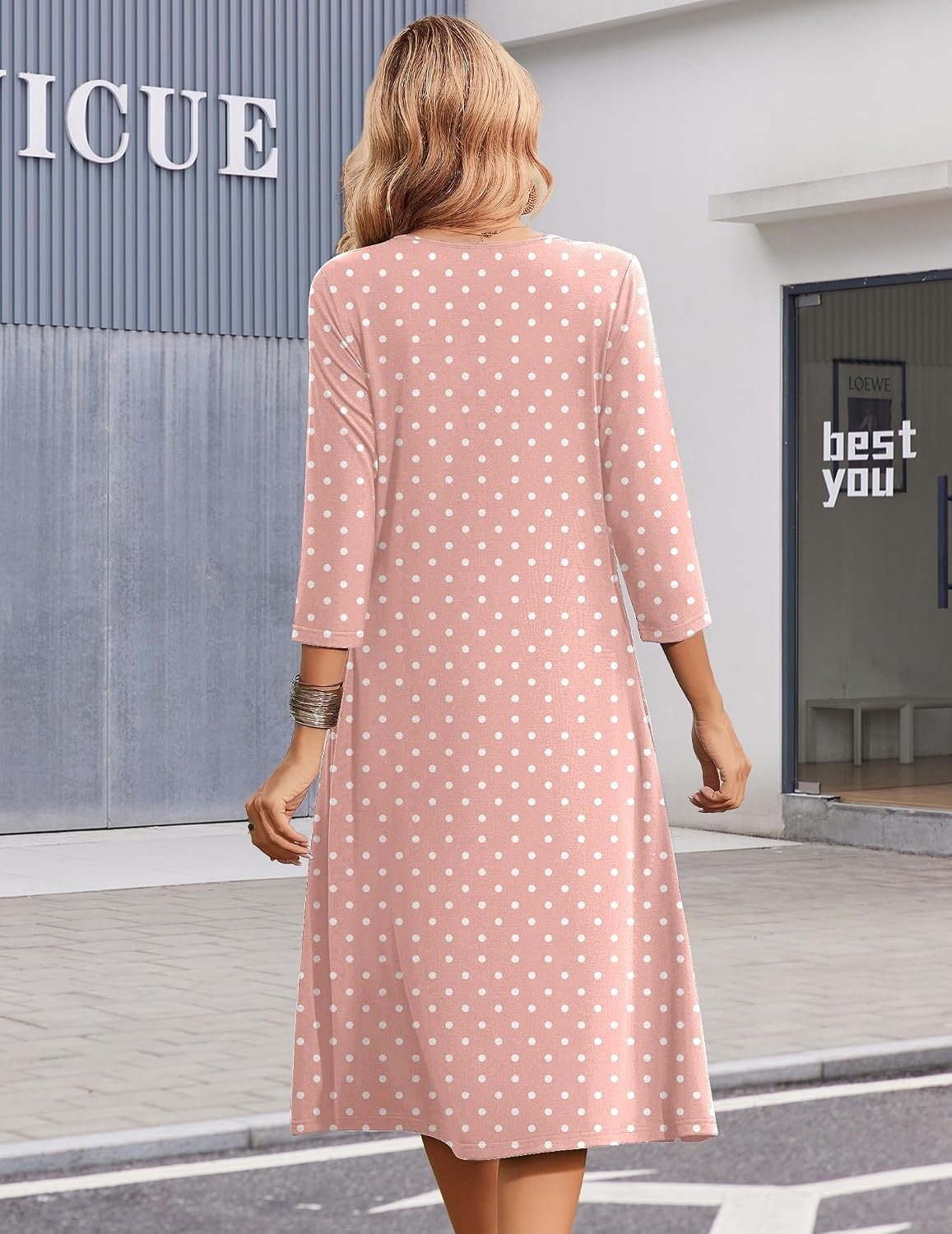 image:imageZeagoo Summer Dresses for Women 2026 34 Sleeve Casual Midi Tshirt DressesPink Jh1