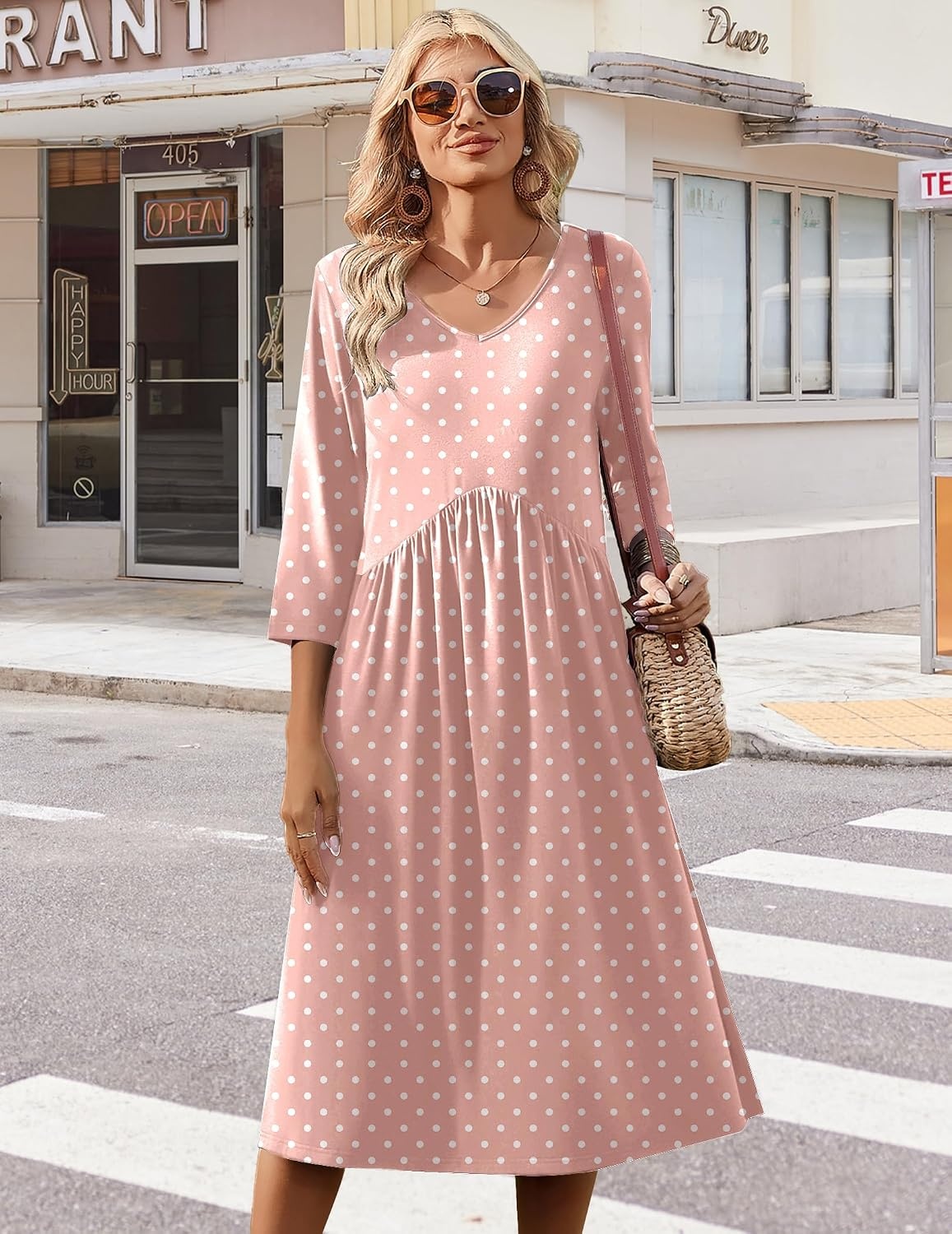 image:imageZeagoo Summer Dresses for Women 2026 34 Sleeve Casual Midi Tshirt DressesPink Jh1