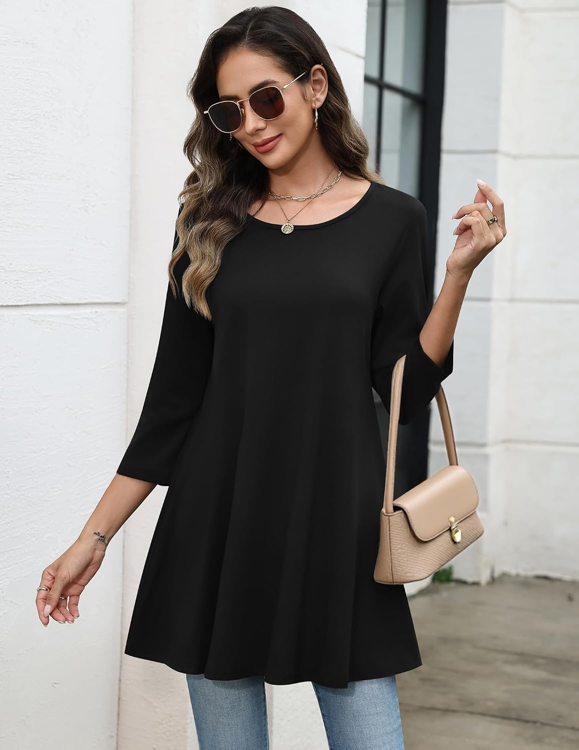 image:imageZeagoo Women Tops 34 Sleeve Dressy Casual Plus Size Tunics Loose BlousesBlack