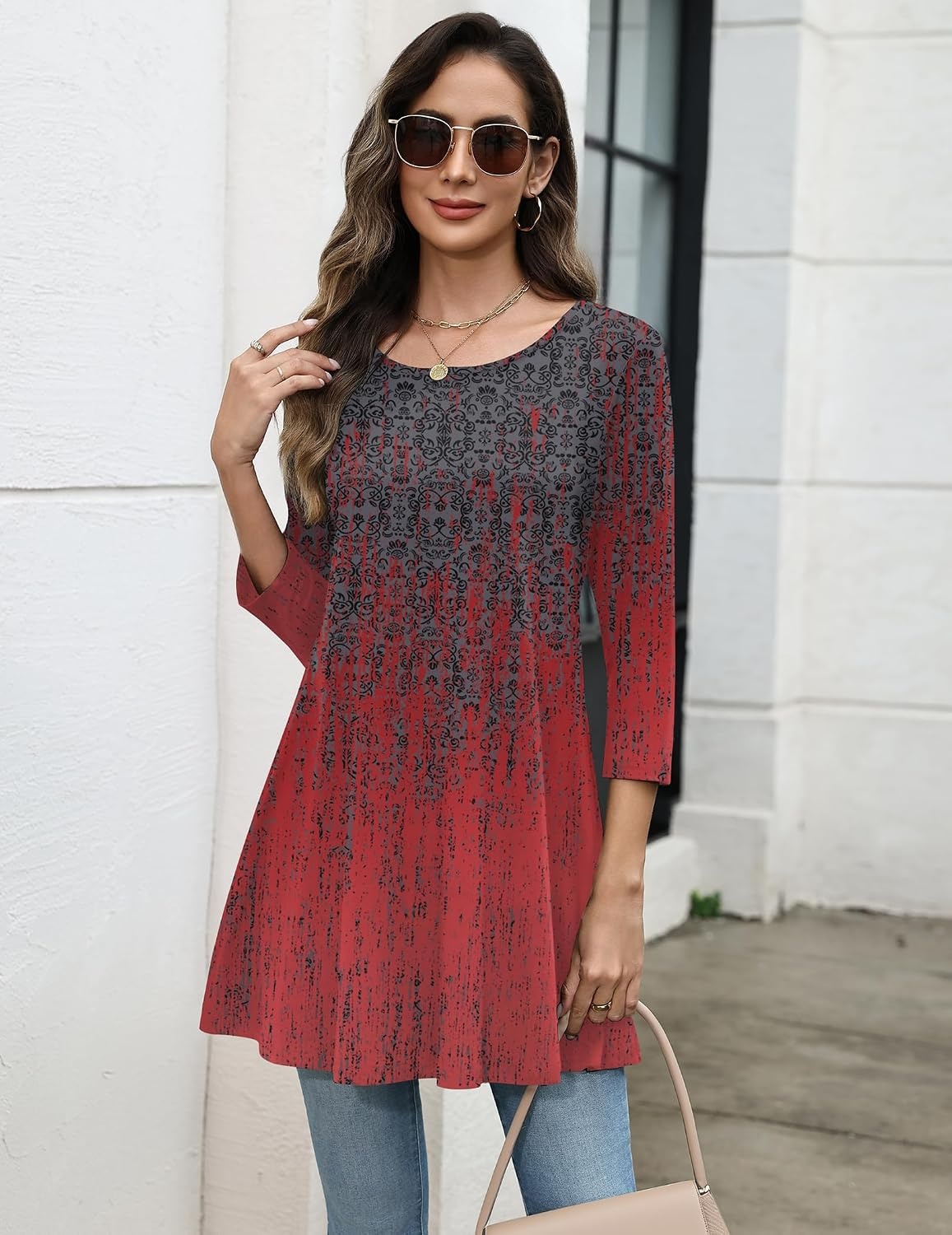 image:imageZeagoo Women Tops 34 Sleeve Dressy Casual Plus Size Tunics Loose BlousesBlack Redmz838