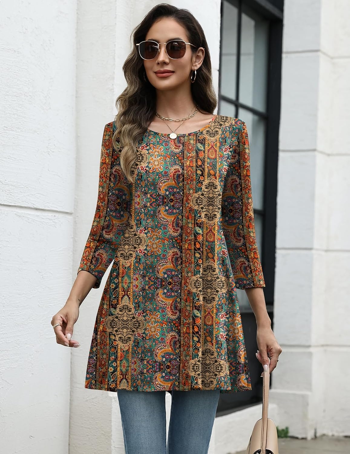image:imageZeagoo Women Tops 34 Sleeve Dressy Casual Plus Size Tunics Loose BlousesBohemiamz721