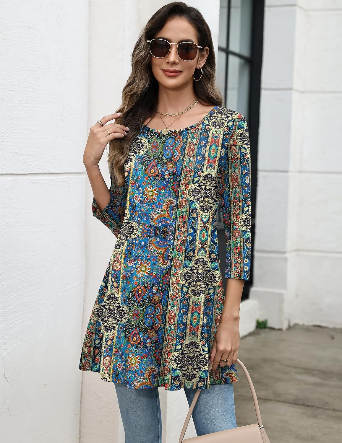 image:imageZeagoo Women Tops 34 Sleeve Dressy Casual Plus Size Tunics Loose BlousesBohemiamz779