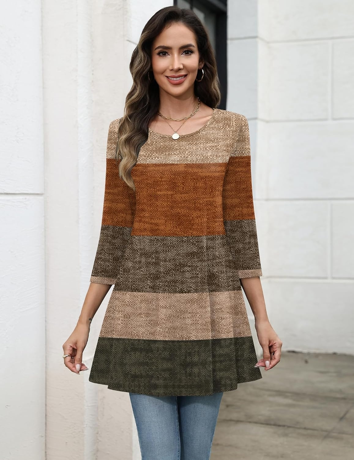 image:imageZeagoo Women Tops 34 Sleeve Dressy Casual Plus Size Tunics Loose BlousesKhakijh398