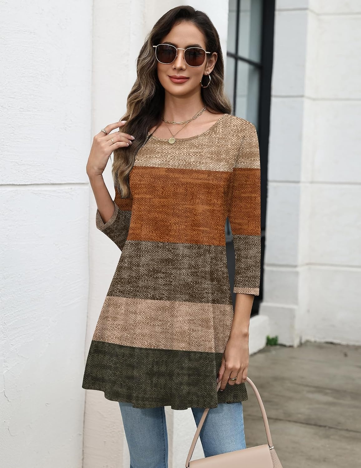 image:imageZeagoo Women Tops 34 Sleeve Dressy Casual Plus Size Tunics Loose BlousesKhakijh398