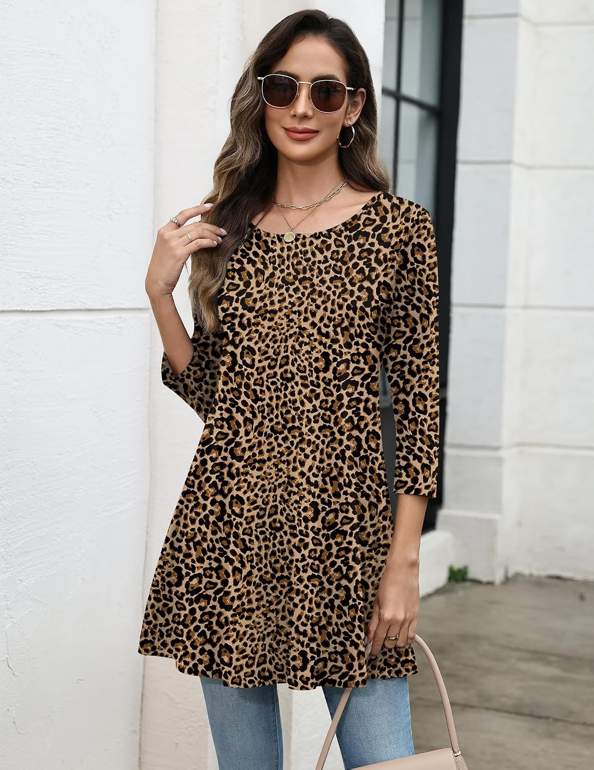 image:imageZeagoo Women Tops 34 Sleeve Dressy Casual Plus Size Tunics Loose BlousesLeopard Printan136