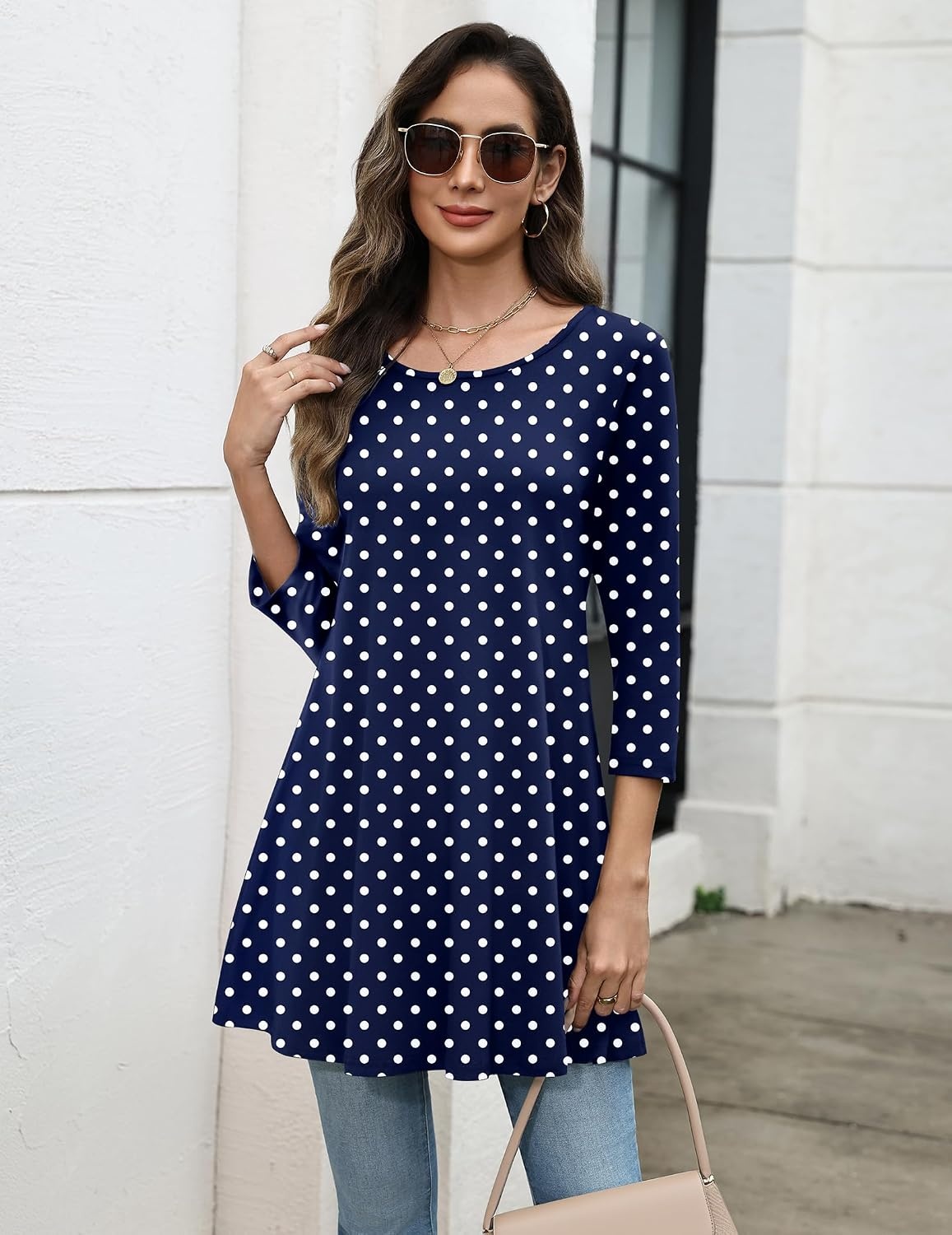 image:imageZeagoo Women Tops 34 Sleeve Dressy Casual Plus Size Tunics Loose BlousesNavy Polka Dotsjh379