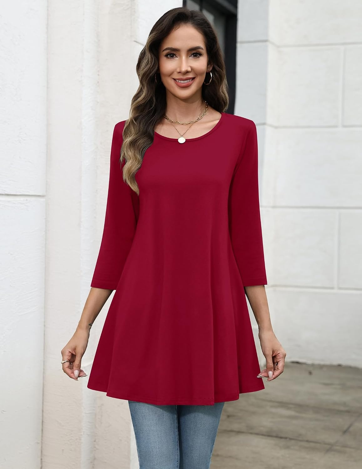 image:imageZeagoo Women Tops 34 Sleeve Dressy Casual Plus Size Tunics Loose BlousesRed
