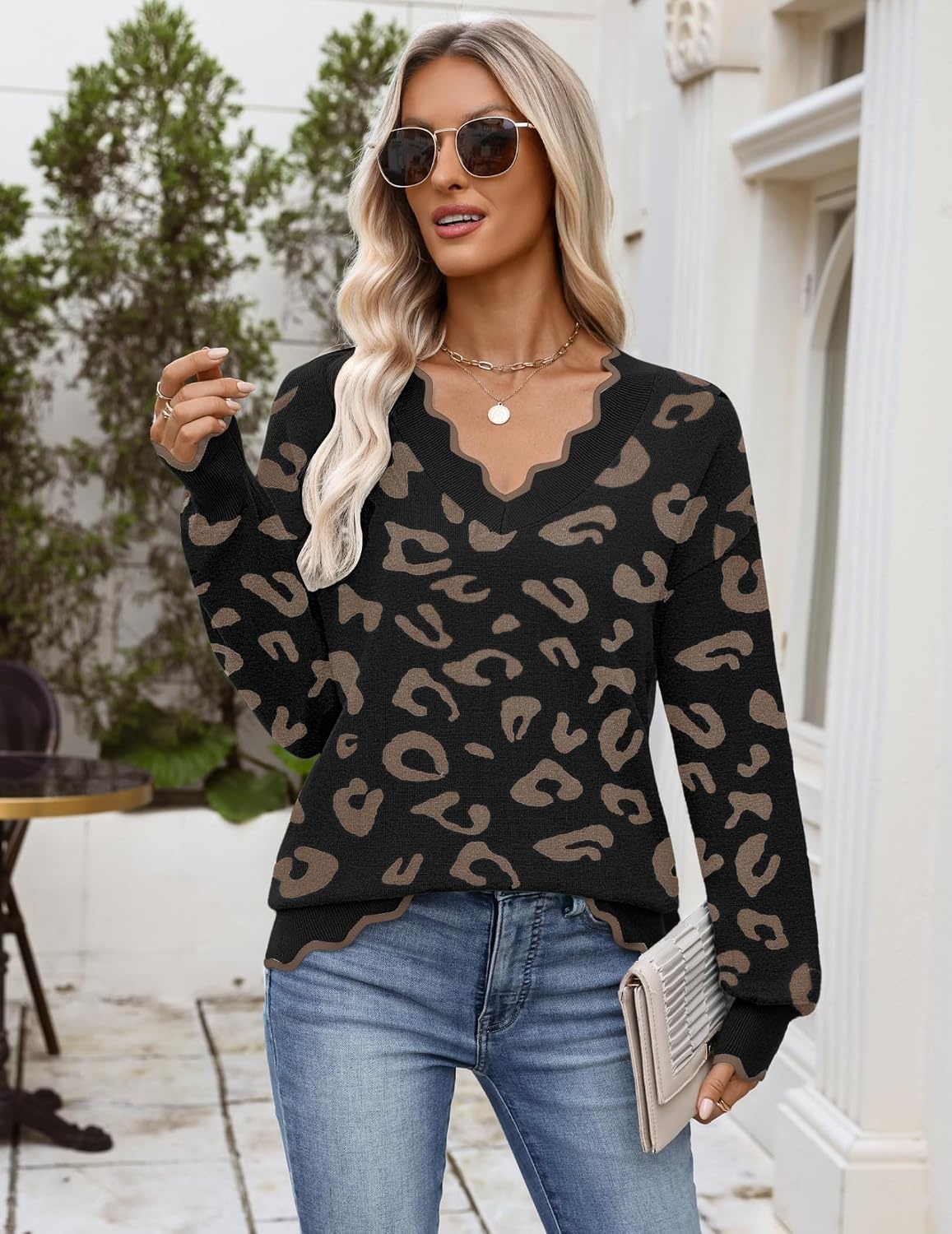 image:imageZeagoo Womens 2026 Fall V Neck Sweater Long Sleeve Lightweight Knit TopsAn620