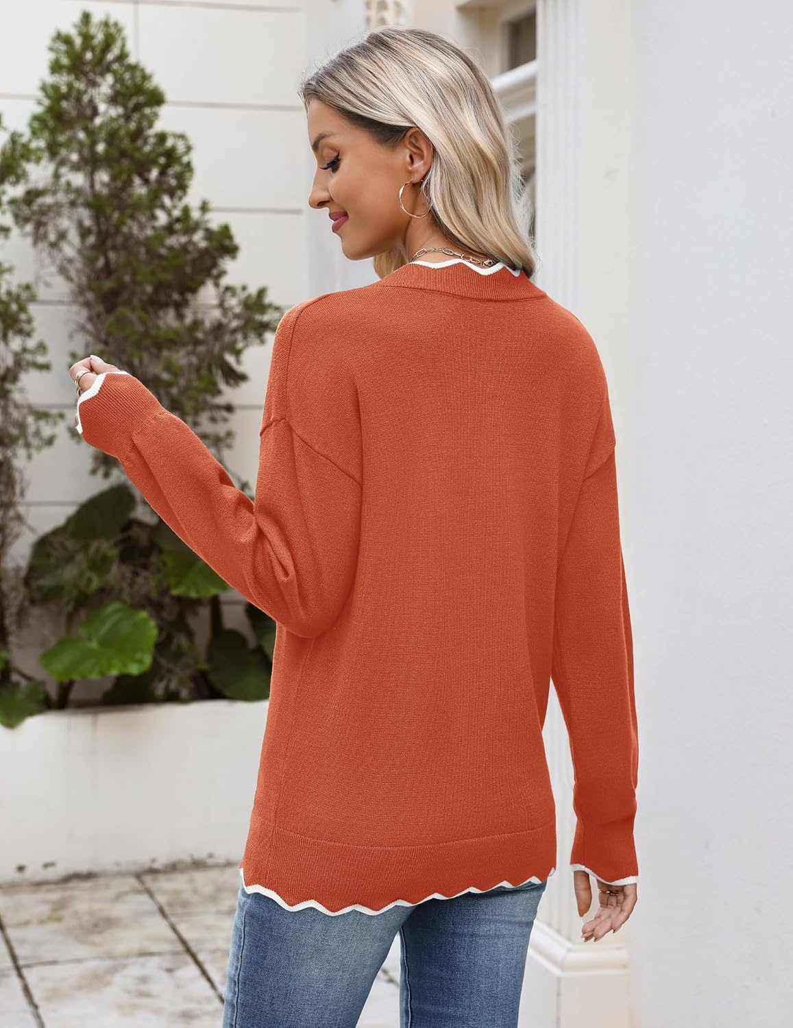 image:imageZeagoo Womens 2026 Fall V Neck Sweater Long Sleeve Lightweight Knit TopsCaramel