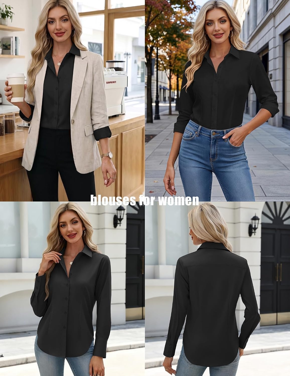 image:imageZeagoo Womens Button Down Shirts Long Sleeve Business Casual Blouses TopsBlack