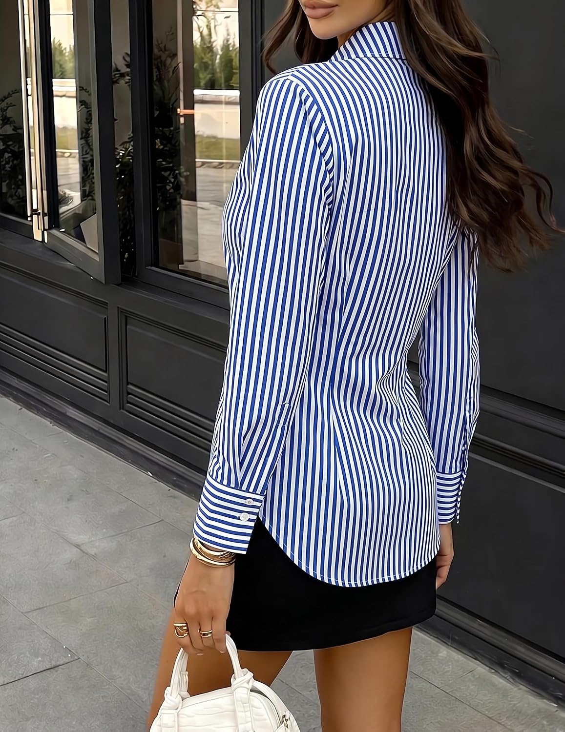 image:imageZeagoo Womens Button Down Shirts Long Sleeve Business Casual Blouses TopsBlue Stripes