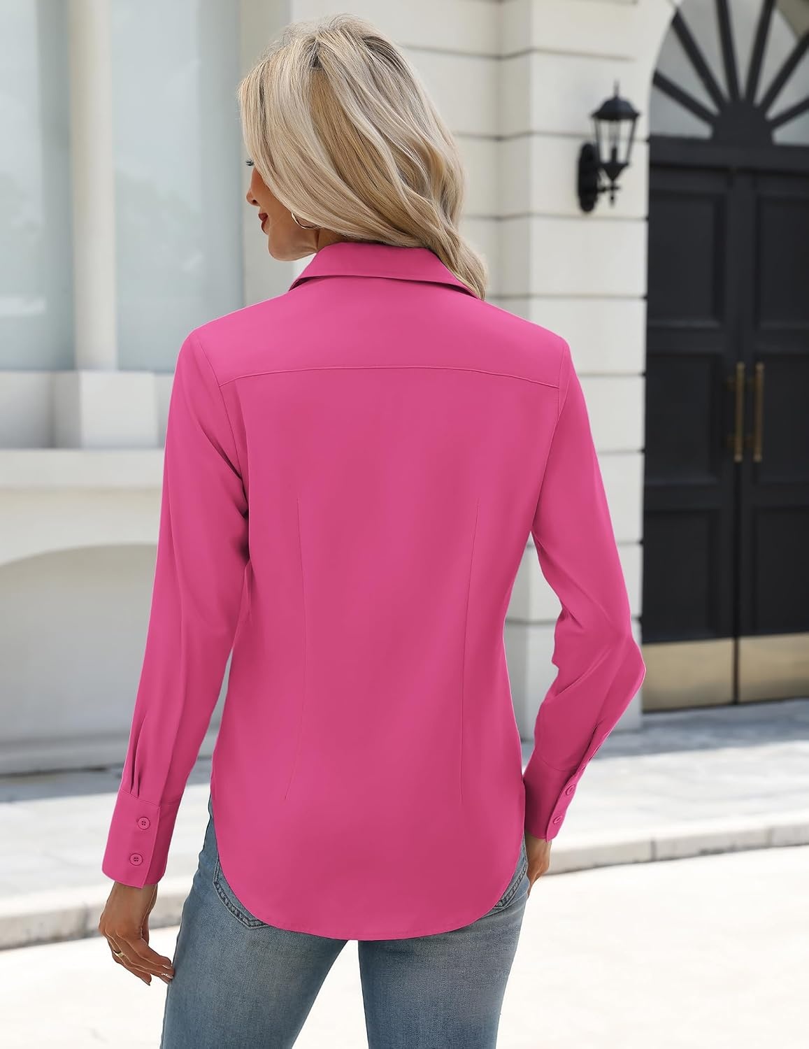 image:imageZeagoo Womens Button Down Shirts Long Sleeve Business Casual Blouses TopsHot Pink