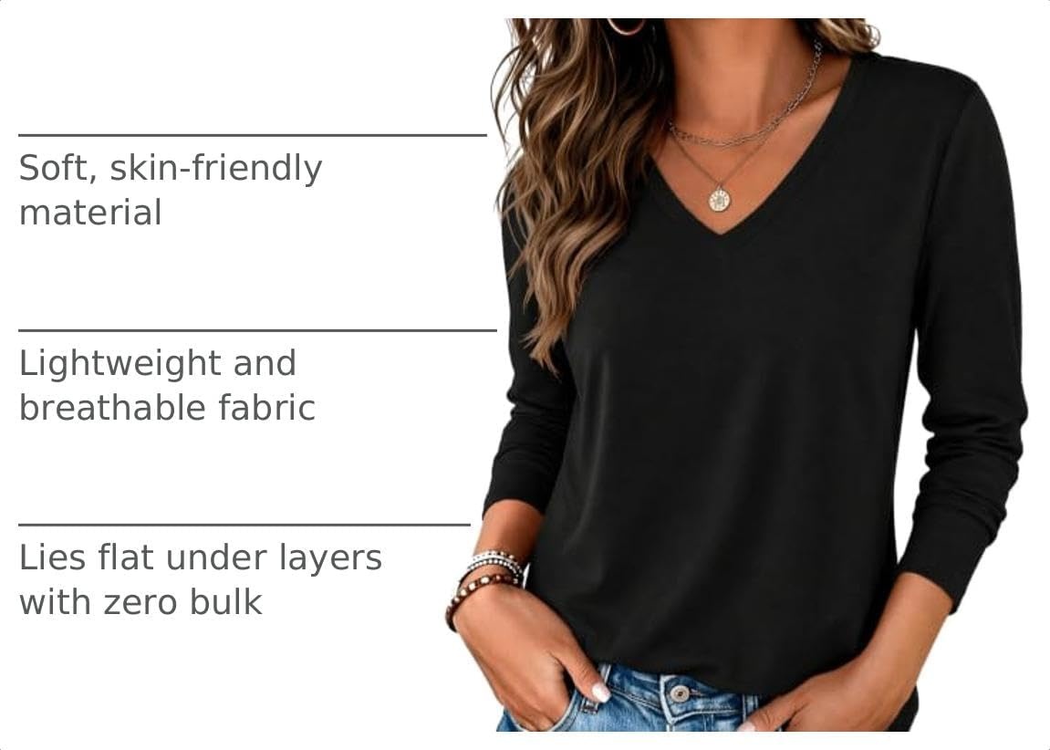 image:imageZeagoo Womens Shirts Long Sleeve Tops V Neck Casual Basic Tee Fall OutfitsBlack