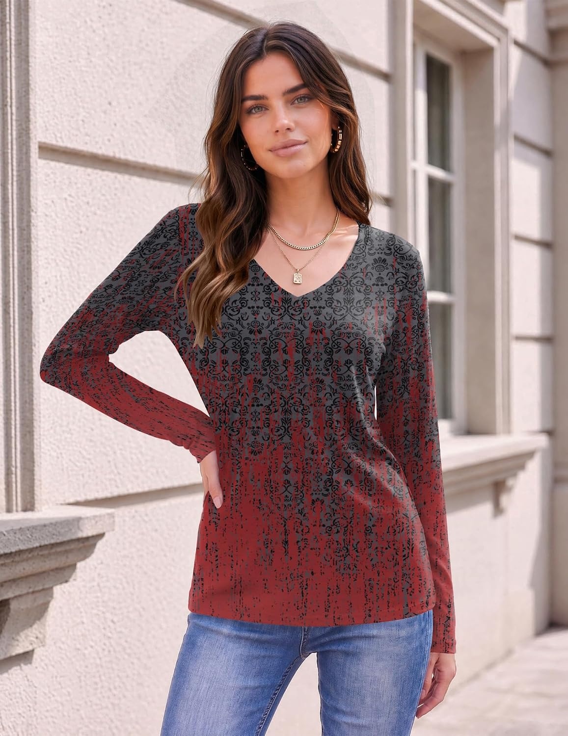 image:imageZeagoo Womens Shirts Long Sleeve Tops V Neck Casual Basic Tee Fall OutfitsMz838