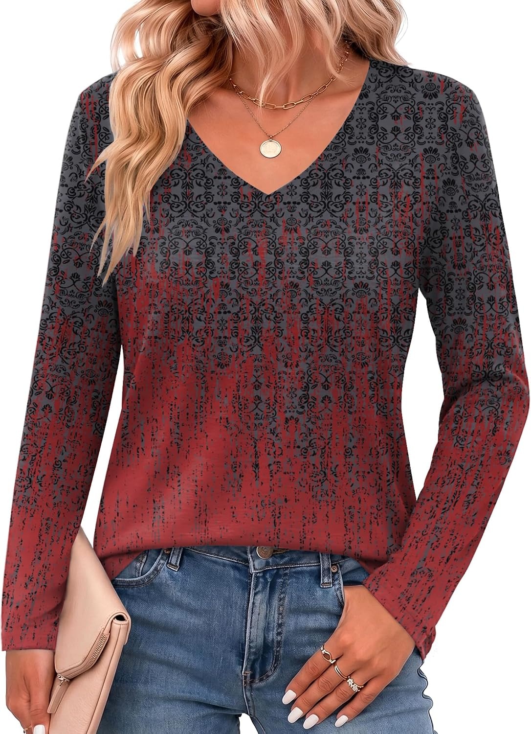 image:imageZeagoo Womens Shirts Long Sleeve Tops V Neck Casual Basic Tee Fall OutfitsMz838