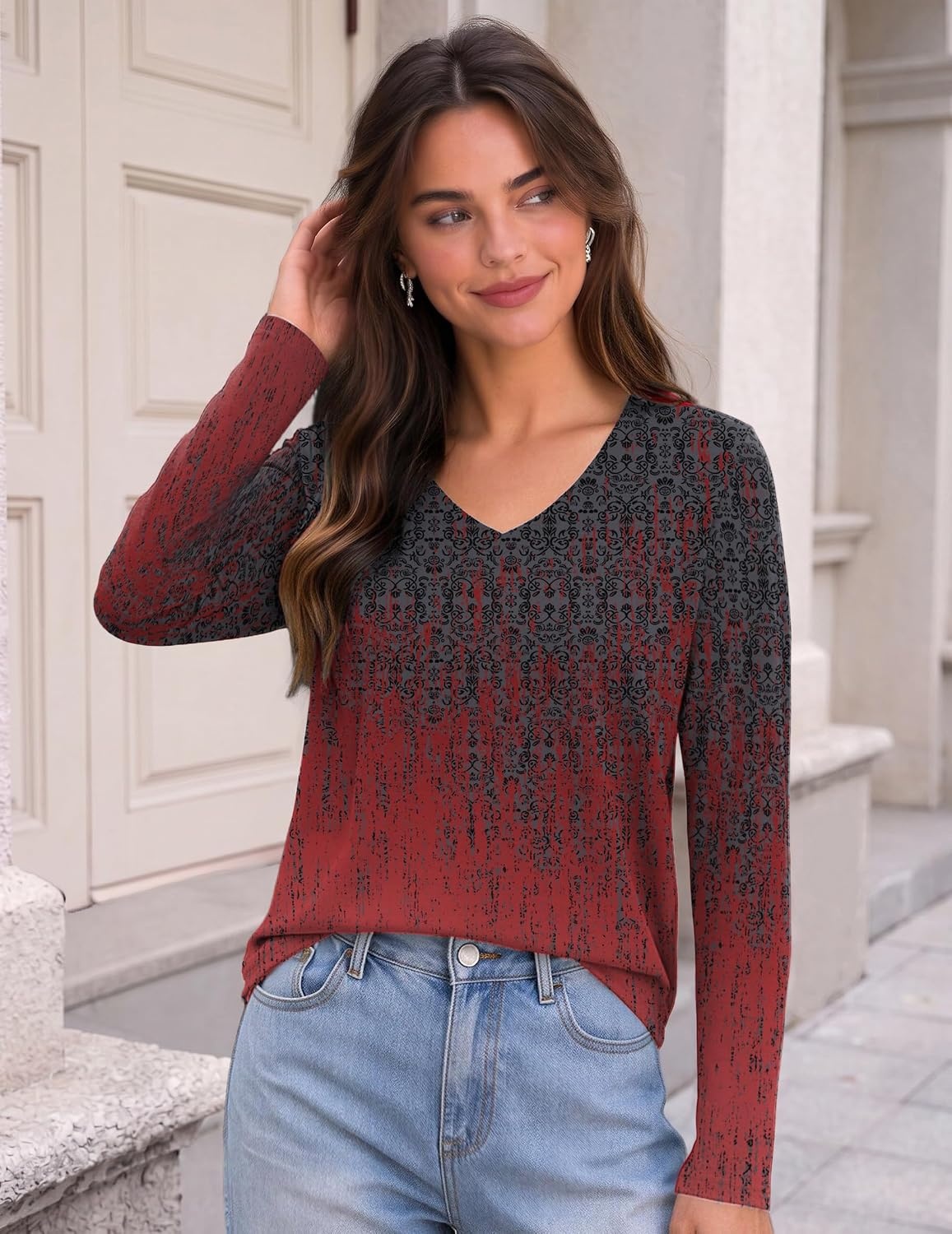 image:imageZeagoo Womens Shirts Long Sleeve Tops V Neck Casual Basic Tee Fall OutfitsMz838