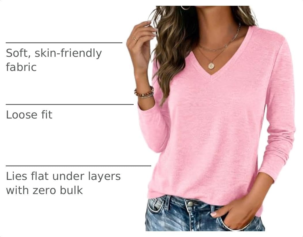 image:imageZeagoo Womens Shirts Long Sleeve Tops V Neck Casual Basic Tee Fall OutfitsPink